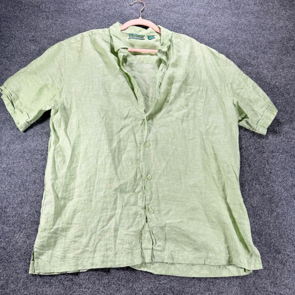 Cubavera Linen Shirt Mens Large Green Short Sleeve Button Down Camp Tropical L